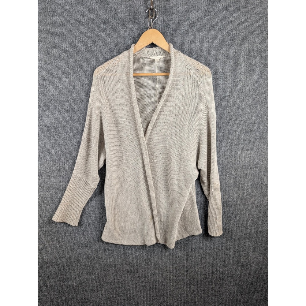 Eileen Fisher Women Oatmeal Beige 100% Linen Open Front Cardigan Sweater Small